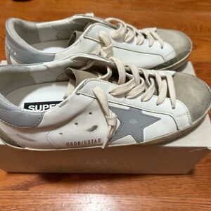 Golden Goose Superstar Mixed Leather Low-Top Sneakers Size 8 White Taupe Grey